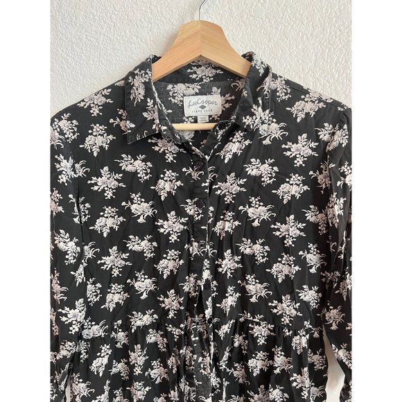 Lee Cooper Black Floral Button Up Shirt Blouse Women's Size Large Collared - Picture 2 of 4